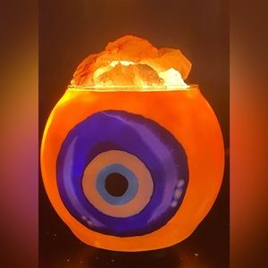Evil Eye Aromatherapy Salt Lamp with UL Listed Dimmer Cord, Handcrafted Artisan